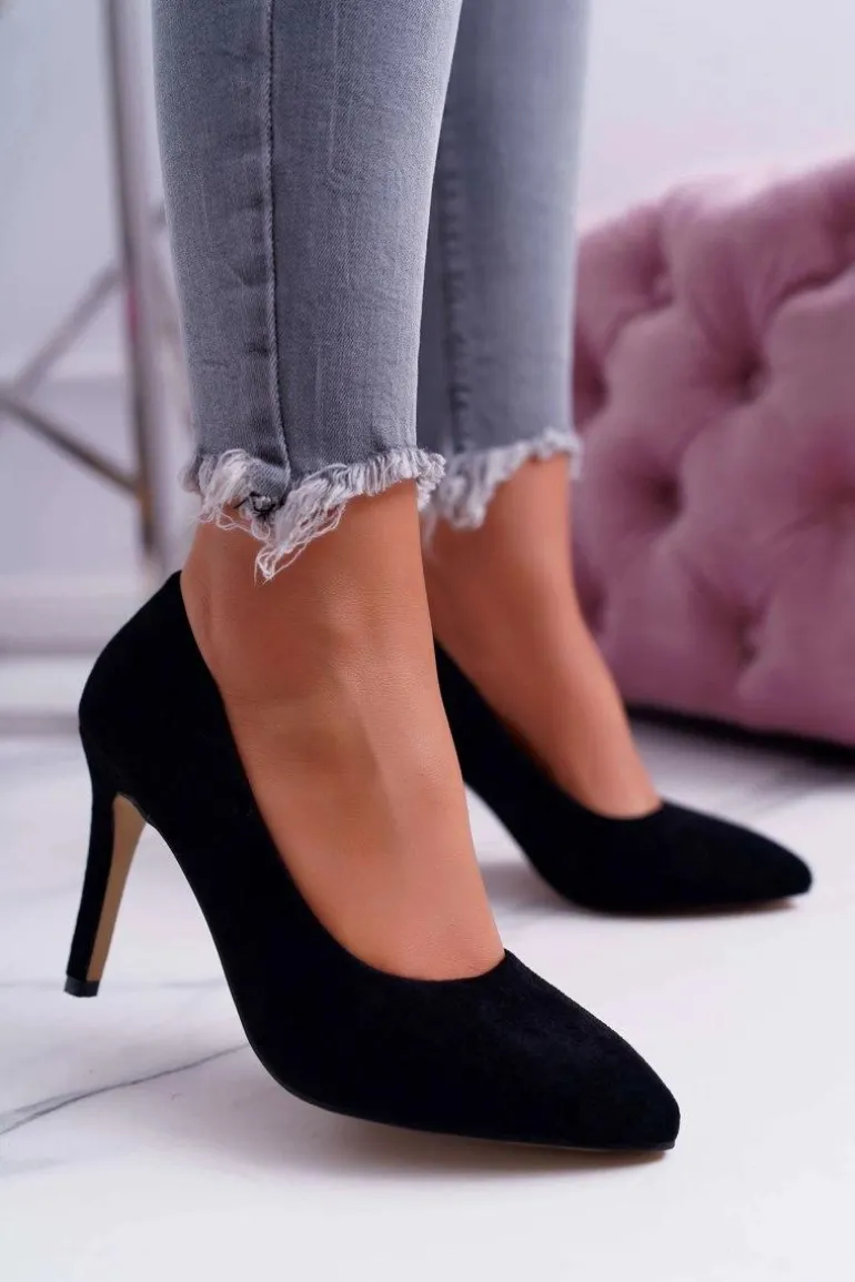 Szpilki Damskie Zamszowe W Szpic Czarne Kiss Me