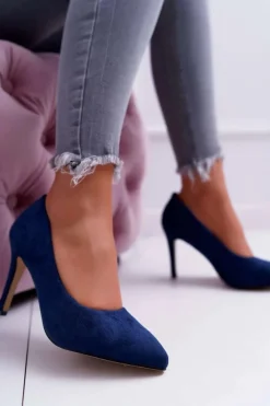 Szpilki Damskie Zamszowe W Szpic Granatowe Kiss Me