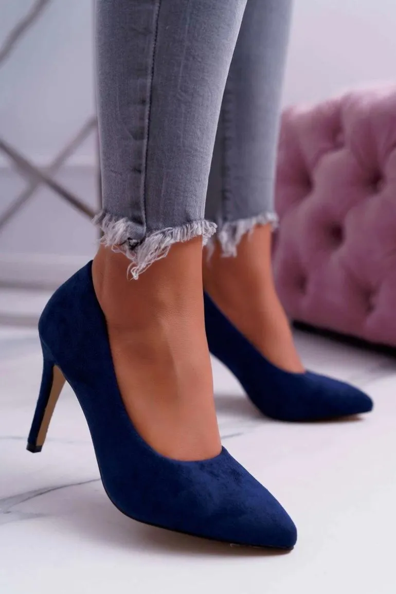 Szpilki Damskie Zamszowe W Szpic Granatowe Kiss Me