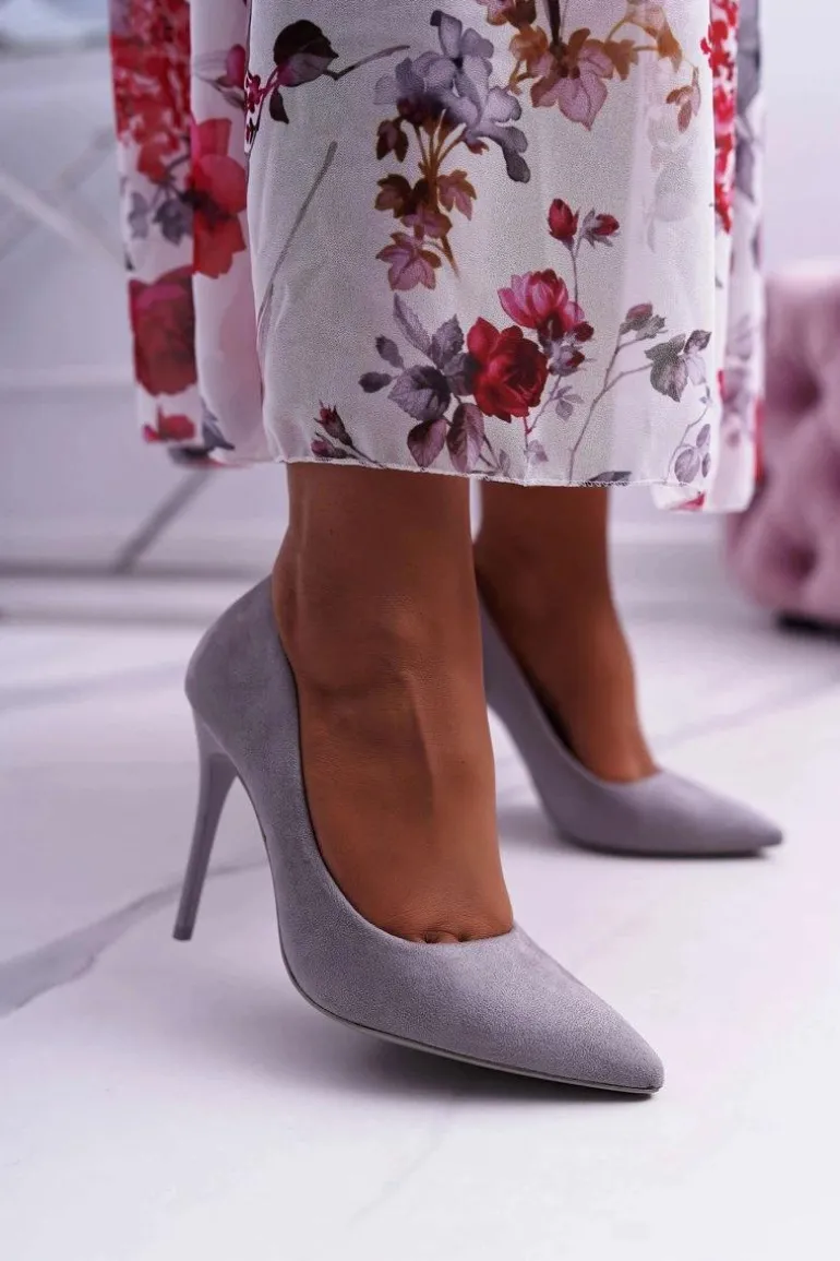 Szpilki Damskie Zamszowe Szare Yanna