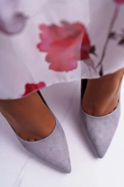 Szpilki Damskie Zamszowe Szare Yanna