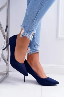 Szpilki Damskie Zamszowe W Szpic Granatowe Cream