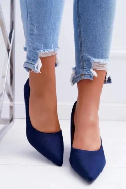 Szpilki Damskie Zamszowe W Szpic Granatowe Cream