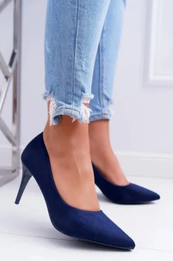 Szpilki Damskie Zamszowe W Szpic Granatowe Cream