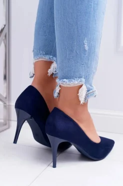 Szpilki Damskie Zamszowe W Szpic Granatowe Cream