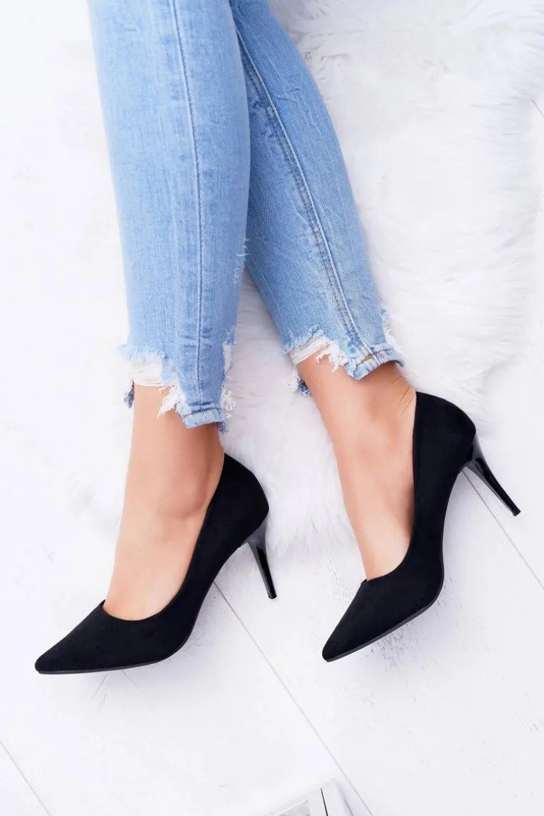 Szpilki Damskie Zamszowe W Szpic Czarne Cream