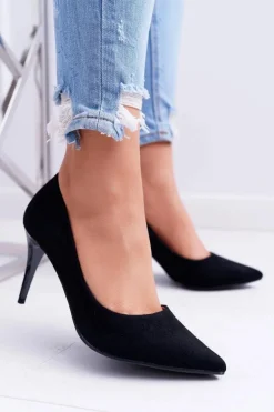 Szpilki Damskie Zamszowe W Szpic Czarne Cream