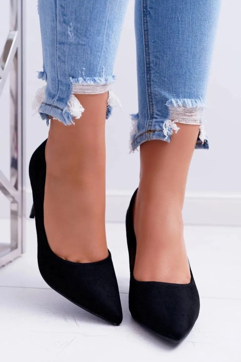 Szpilki Damskie Zamszowe W Szpic Czarne Cream