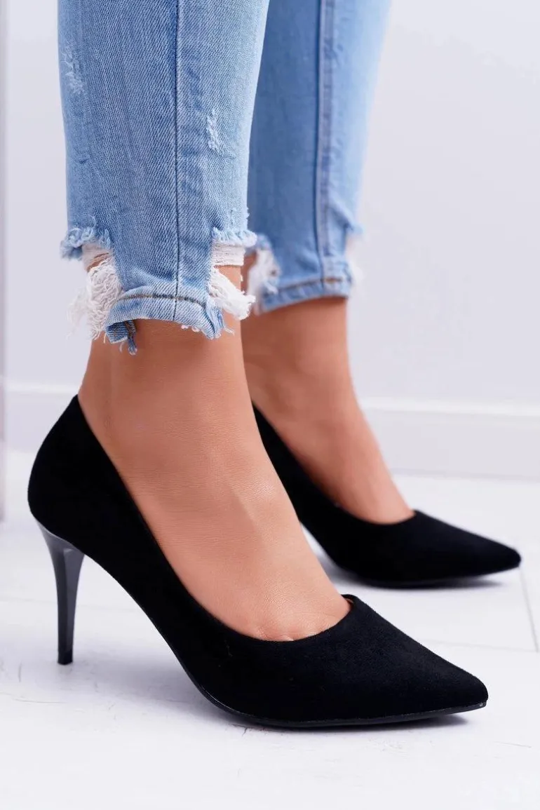 Szpilki Damskie Zamszowe W Szpic Czarne Cream