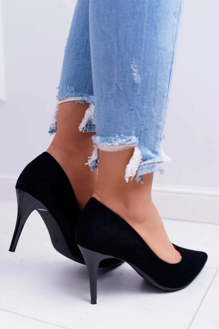 Szpilki Damskie Zamszowe W Szpic Czarne Cream