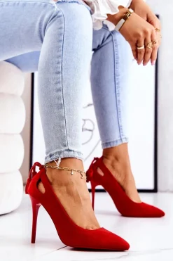 Szpilki Damskie Zamszowe W Szpic Czerwone Leven