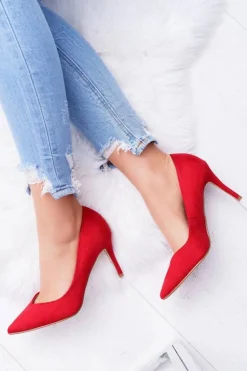 Szpilki Damskie Zamszowe W Szpic Czerwone Cream