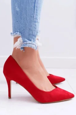 Szpilki Damskie Zamszowe W Szpic Czerwone Cream