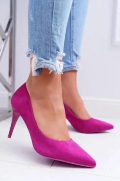 Szpilki Damskie Zamszowe W Szpic Fuksja Cream