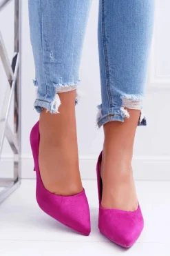 Szpilki Damskie Zamszowe W Szpic Fuksja Cream