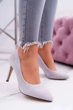 Szpilki Damskie Zamszowe W Szpic Szare Kiss Me