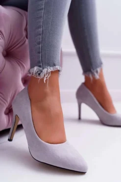 Szpilki Damskie Zamszowe W Szpic Szare Kiss Me