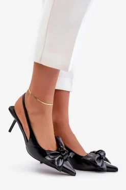 Szpilki Z Kokardą Eko Skórzane Czarne Emirenna