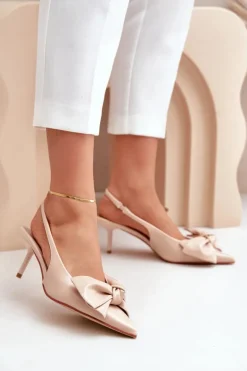 Szpilki Z Kokardą Eko Skórzane Beżowe Emirenna