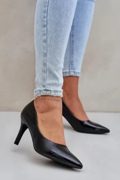 Szpilki Z Lakierowanej Eko Skóry Czarne Sanalitia