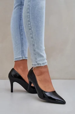 Szpilki Z Lakierowanej Eko Skóry Czarne Sanalitia