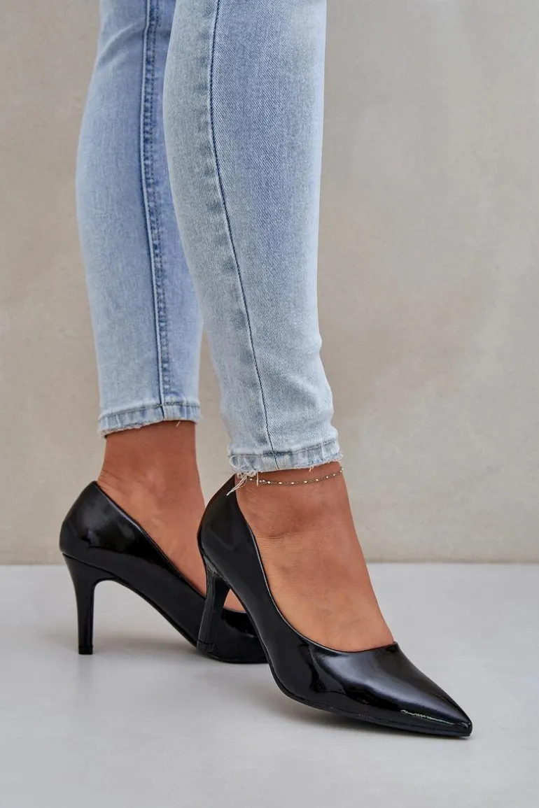 Szpilki Z Lakierowanej Eko Skóry Czarne Sanalitia