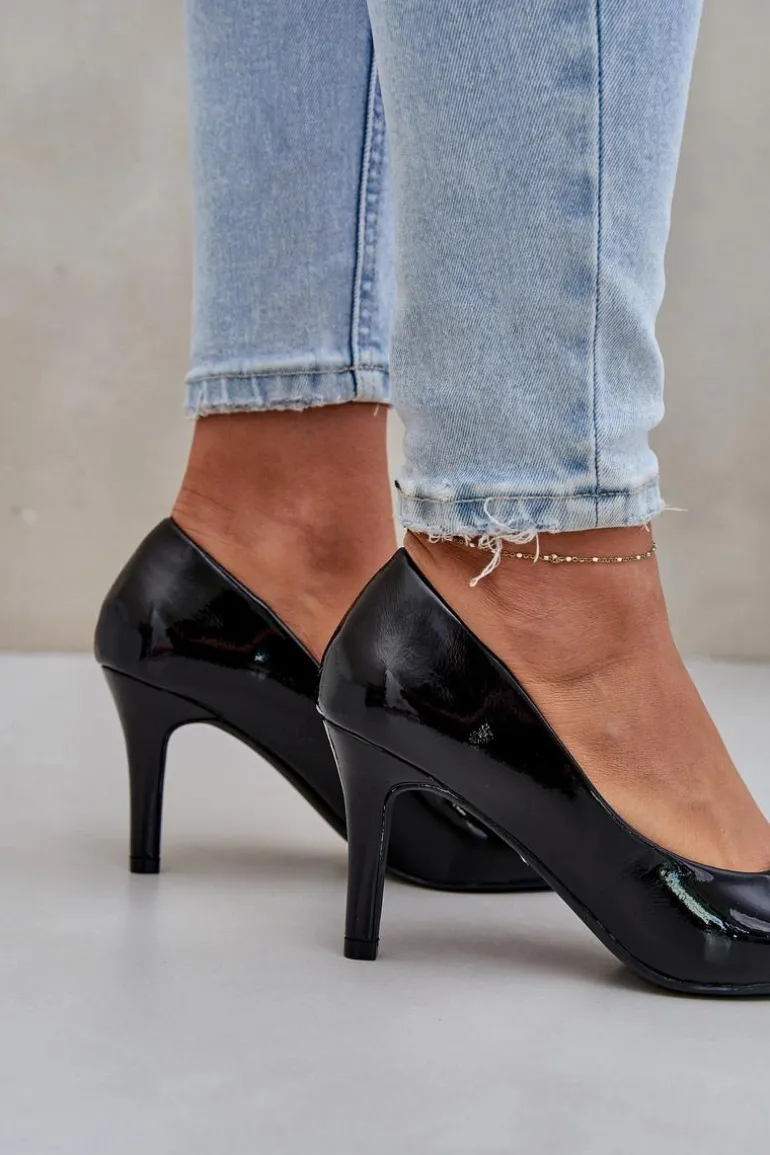 Szpilki Z Lakierowanej Eko Skóry Czarne Sanalitia