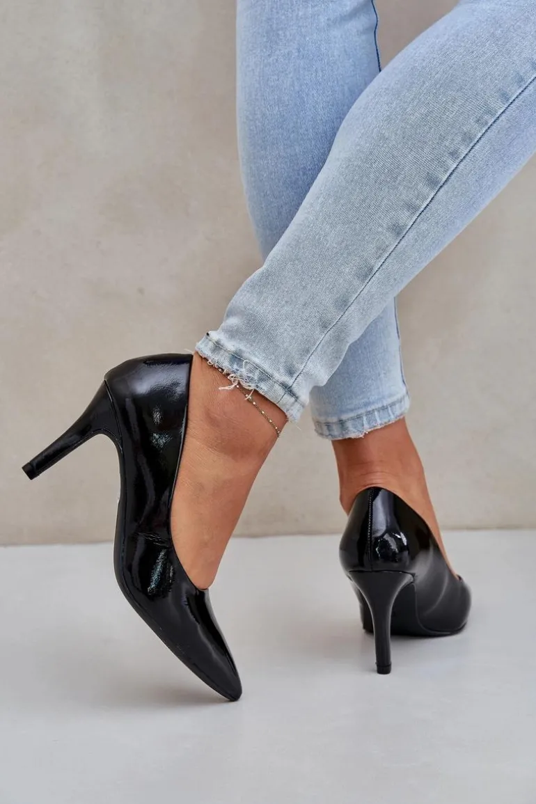 Szpilki Z Lakierowanej Eko Skóry Czarne Sanalitia