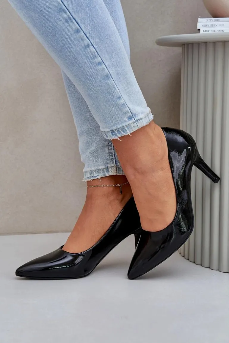 Szpilki Z Lakierowanej Eko Skóry Czarne Sanalitia