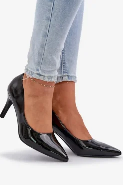 Szpilki Z Lakierowanej Eko Skóry Czarne Sanalitia