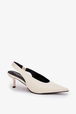 Szpilki Z Odkrytą Piętą Eko Skórzane Ecru Aricandia