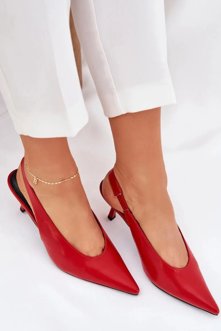 Szpilki Z Odkrytą Piętą Eko Skórzane Czerwone Aricandia