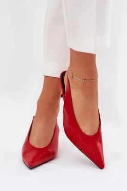 Szpilki Z Odkrytą Piętą Eko Skórzane Czerwone Aricandia