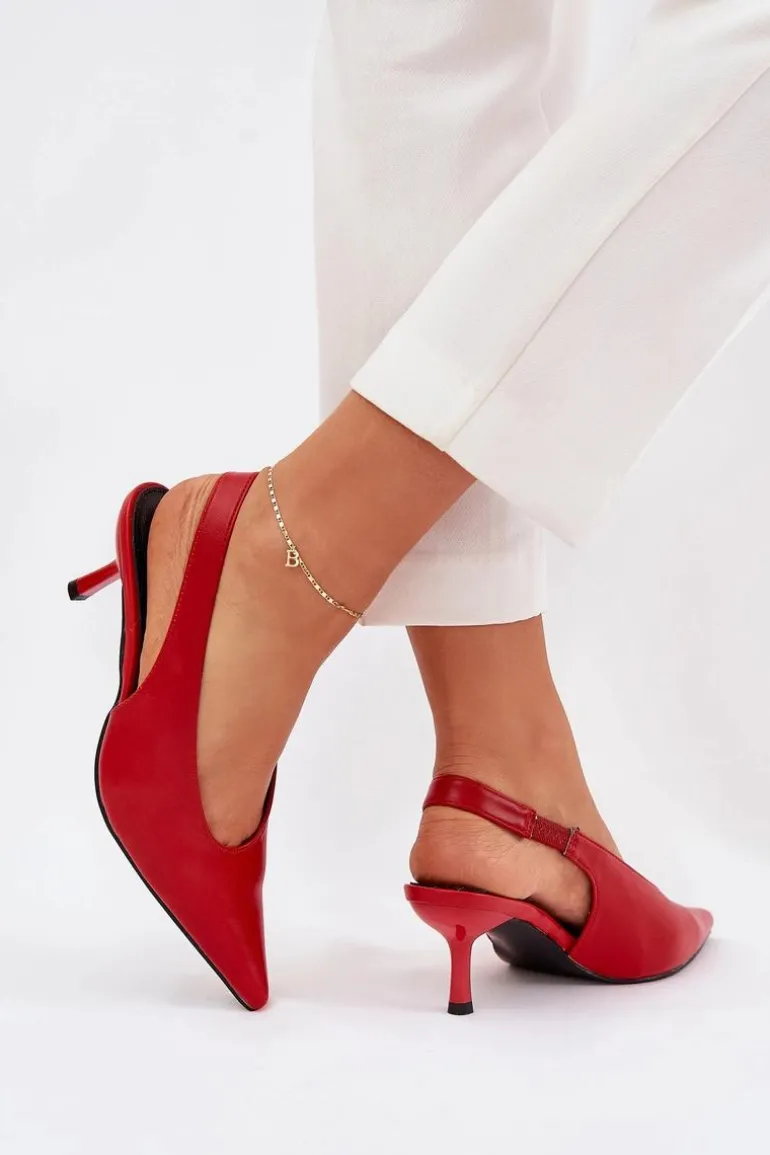 Szpilki Z Odkrytą Piętą Eko Skórzane Czerwone Aricandia