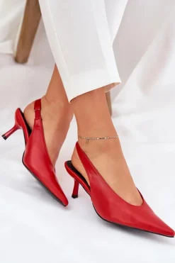 Szpilki Z Odkrytą Piętą Eko Skórzane Czerwone Aricandia