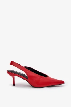 Szpilki Z Odkrytą Piętą Eko Skórzane Czerwone Aricandia