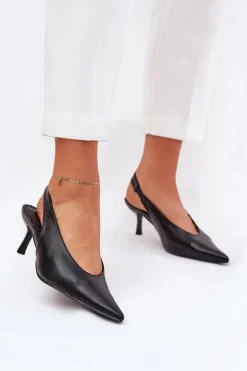 Szpilki Z Odkrytą Piętą Eko Skórzane Czarne Aricandia