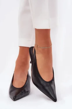 Szpilki Z Odkrytą Piętą Eko Skórzane Czarne Aricandia