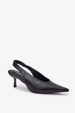 Szpilki Z Odkrytą Piętą Eko Skórzane Czarne Aricandia