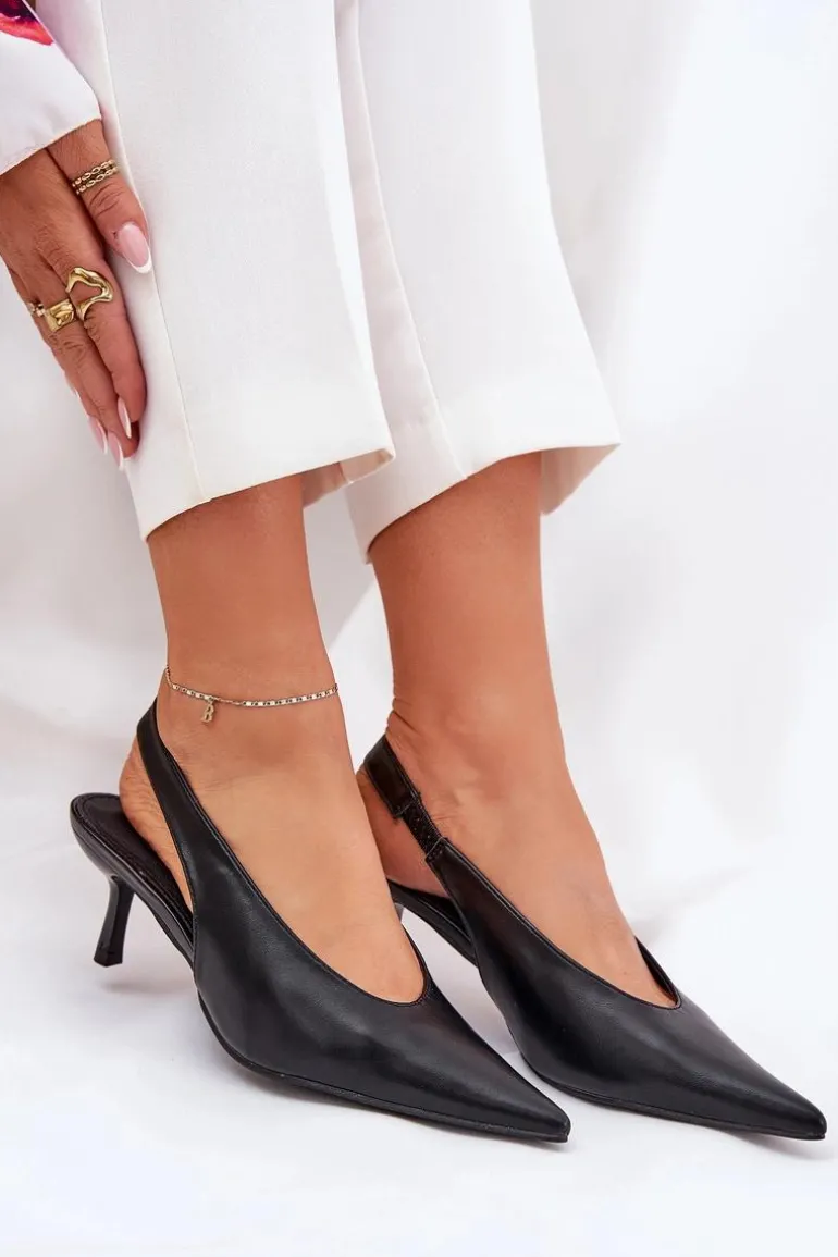 Szpilki Z Odkrytą Piętą Eko Skórzane Czarne Aricandia