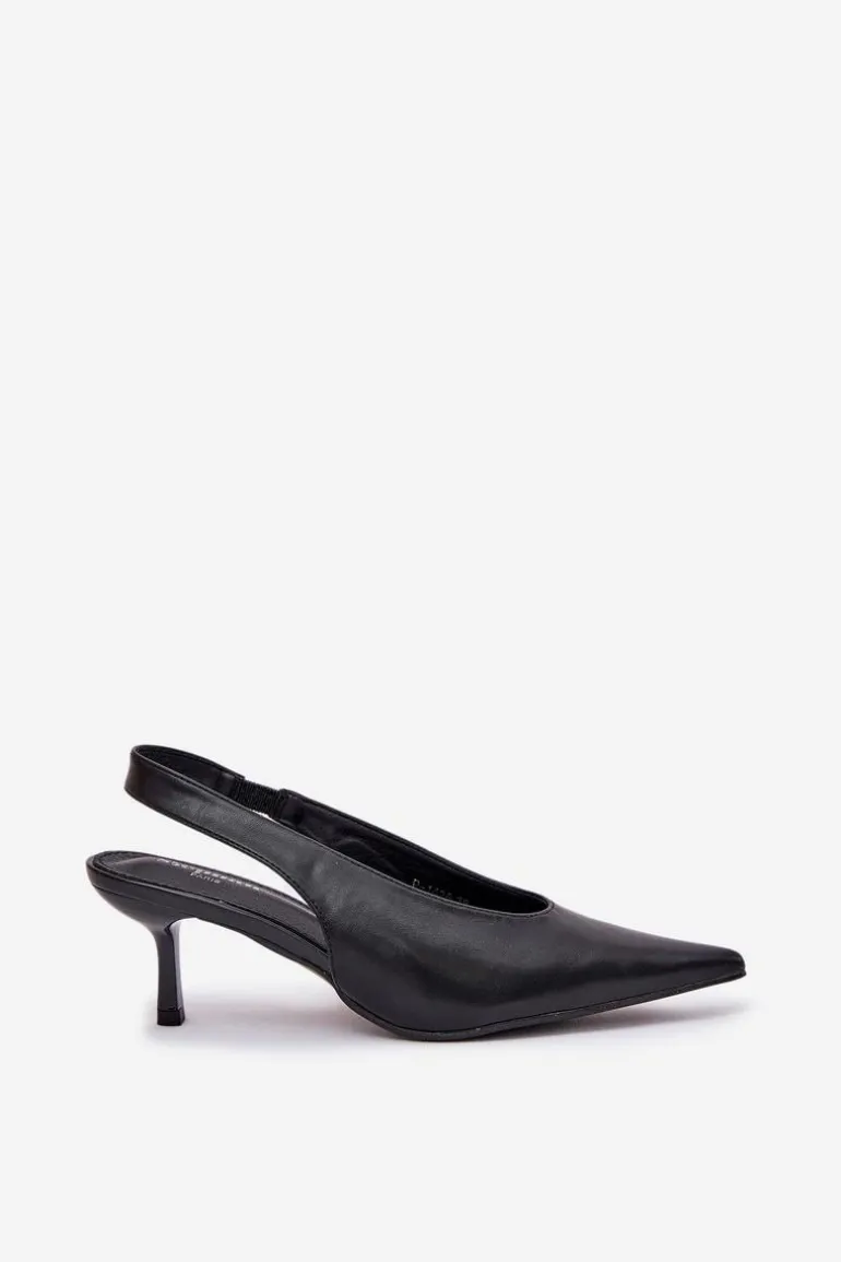 Szpilki Z Odkrytą Piętą Eko Skórzane Czarne Aricandia