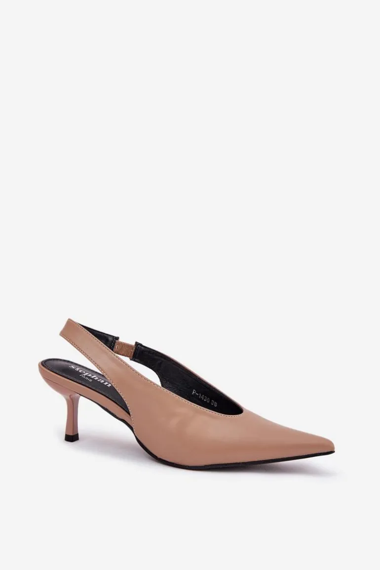 Szpilki Z Odkrytą Piętą Eko Skórzane Ciemnobeżowe Aricandia