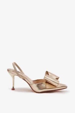 Szpilki Z Odkrytymi Piętami I Kokardką Złote Eklevia