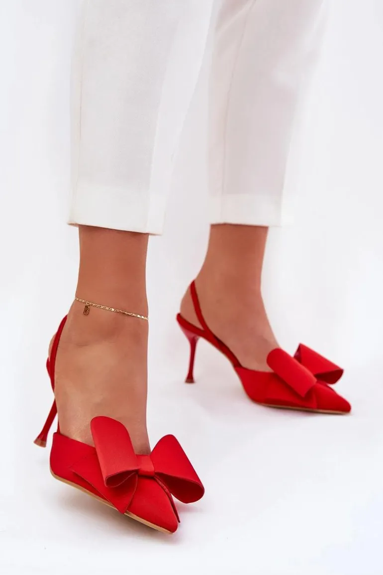 Szpilki Z Odkrytymi Piętami I Kokardką Czerwone Eklevia