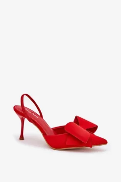 Szpilki Z Odkrytymi Piętami I Kokardką Czerwone Eklevia