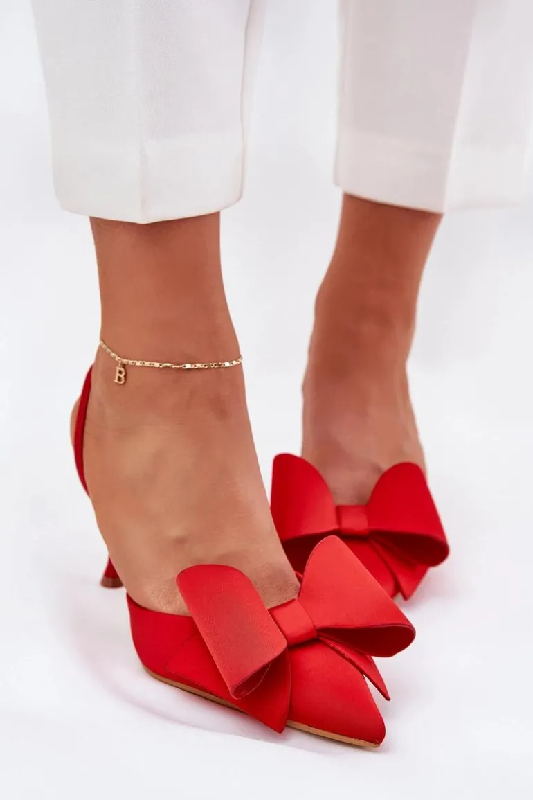 Szpilki Z Odkrytymi Piętami I Kokardką Czerwone Eklevia