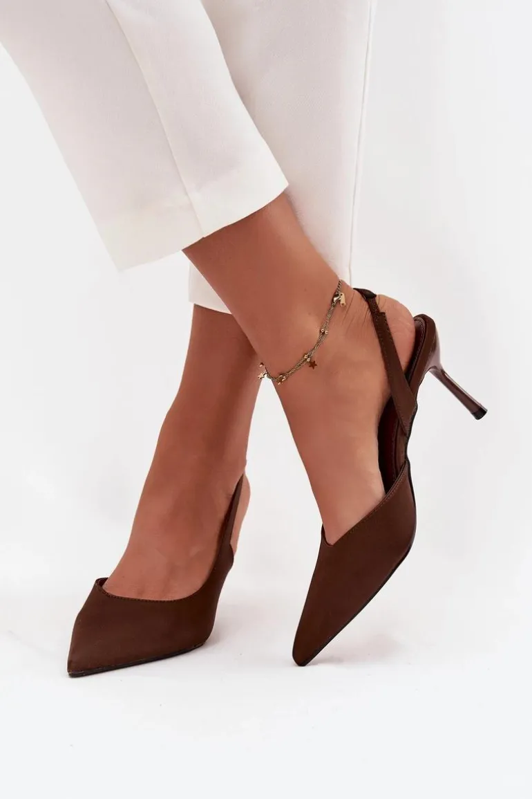 Szpilki Z Odkrytymi Piętami Czekoladowe Lenira