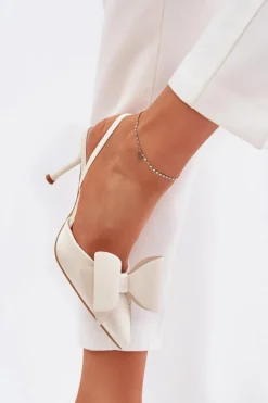 Szpilki Z Odkrytymi Piętami I Kokardką Ecru Eklevia