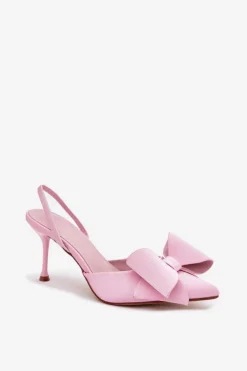 Szpilki Z Odkrytymi Piętami I Kokardką Różowe Eklevia