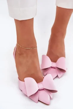 Szpilki Z Odkrytymi Piętami I Kokardką Różowe Eklevia